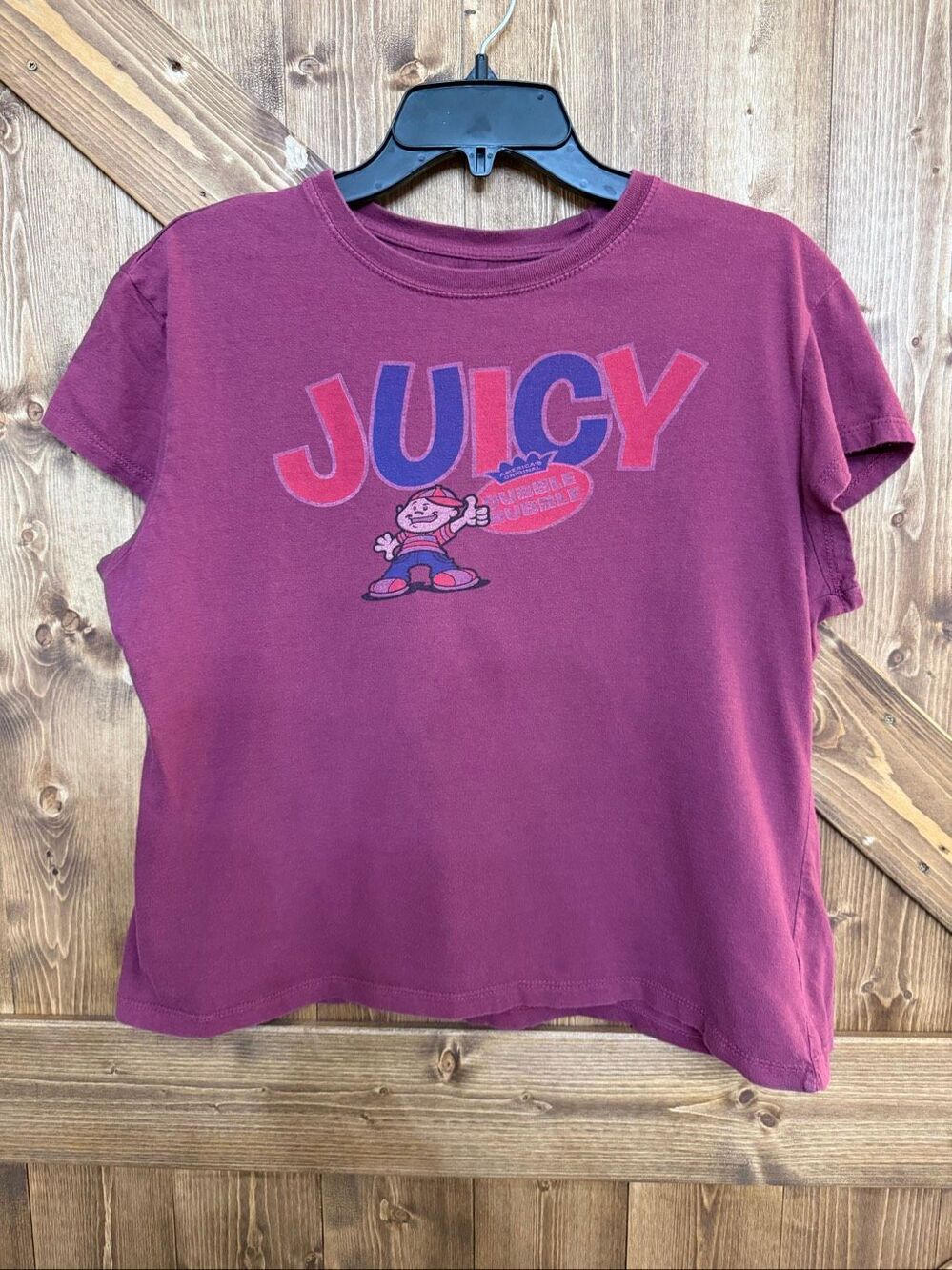 Dubble Bubble Women’s XXL Juicy Graphic T-Shirt Burgundy Retro Candy Tee(9345)